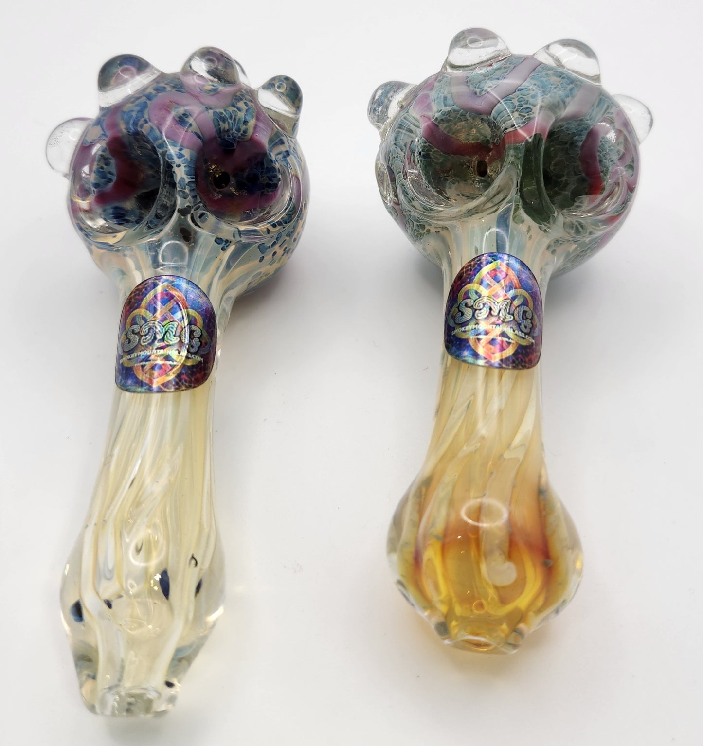 Chunky Double Bowl Fume Stripe Spoon w Worked Head