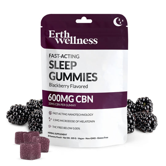 Erth Wellness - Fast Acting SLEEP CBN Gummies THC Free - Sleepy Blackberry - 30 Gummy Pouch - 600mg - 20mg CBN Per Gummy