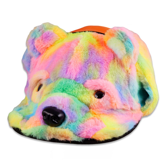 Rainbow Bear Fur Earflap Snapback Hat Small