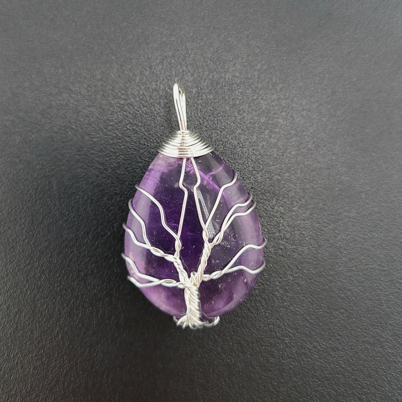 Amethyst Tree of Life Pendant - Tear Drop