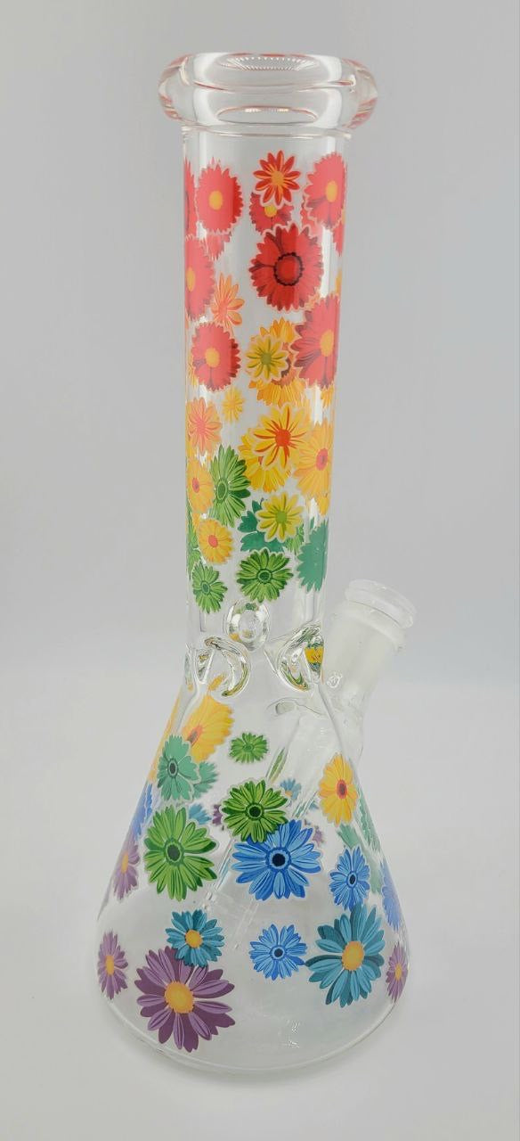 10 inch Beaker Tube Rig with Rainbow Flowers