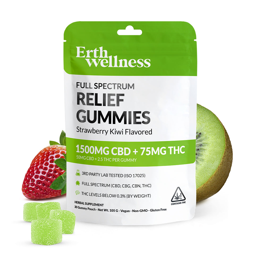 Full Spectrum Relief Gummies - Strawberry Kiwi - 1500MG CBD/75mg THC/50mg CBD/2.5 THC