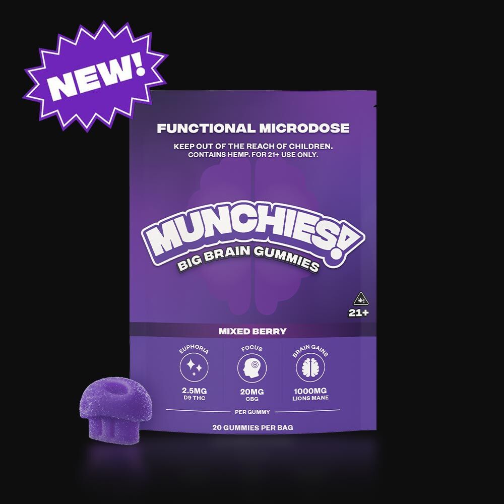 Munchies Functional Microdose Gummies - Big Brain Gummies - Mixed Berry - 5pc - 8PK- 2.5mg D9 THC, 20mg CBD, & 1000mg Lion’s Mane