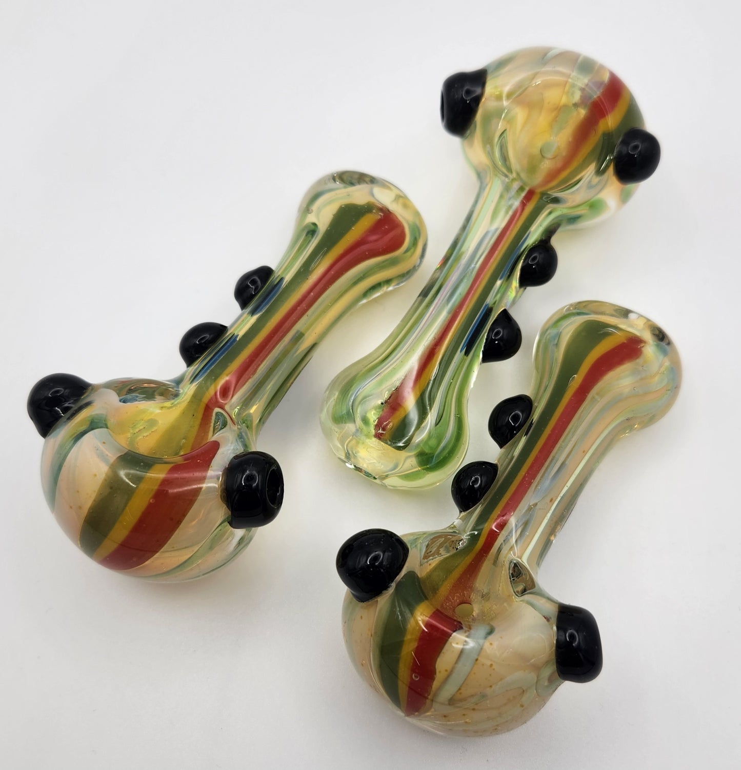 HAND PIPE WITH RASTA LINES MARBLES ON HEAD AND BODY