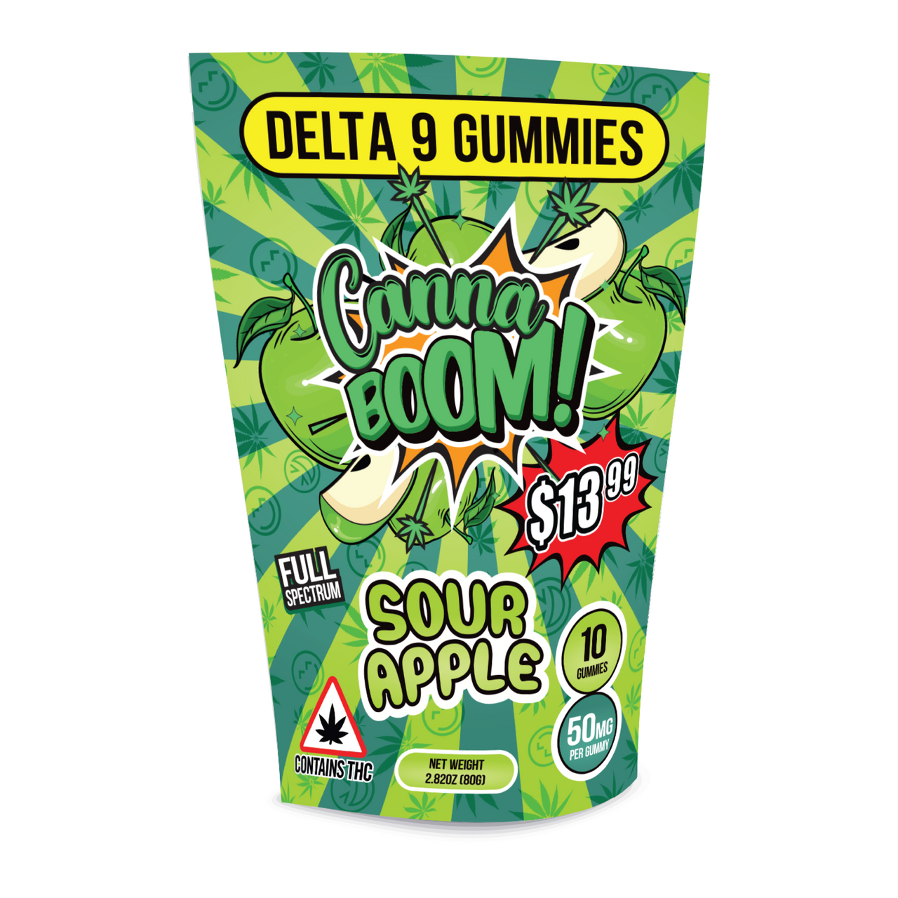 CannaBoom Gummies 25mg THC/25mg CBD - Sour Apple