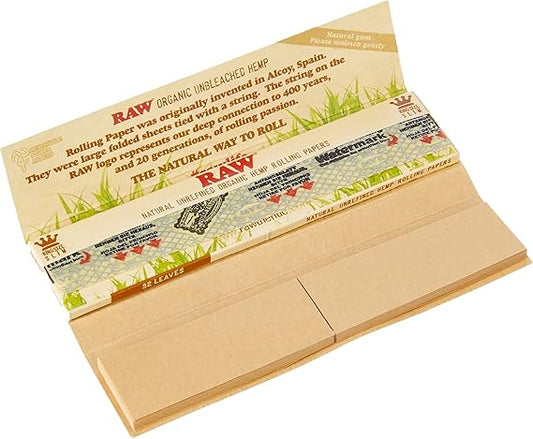 RAW CONNOISSEUR size King SIze Unrefined ORGANIC Hemp Rolling papers + TIPS