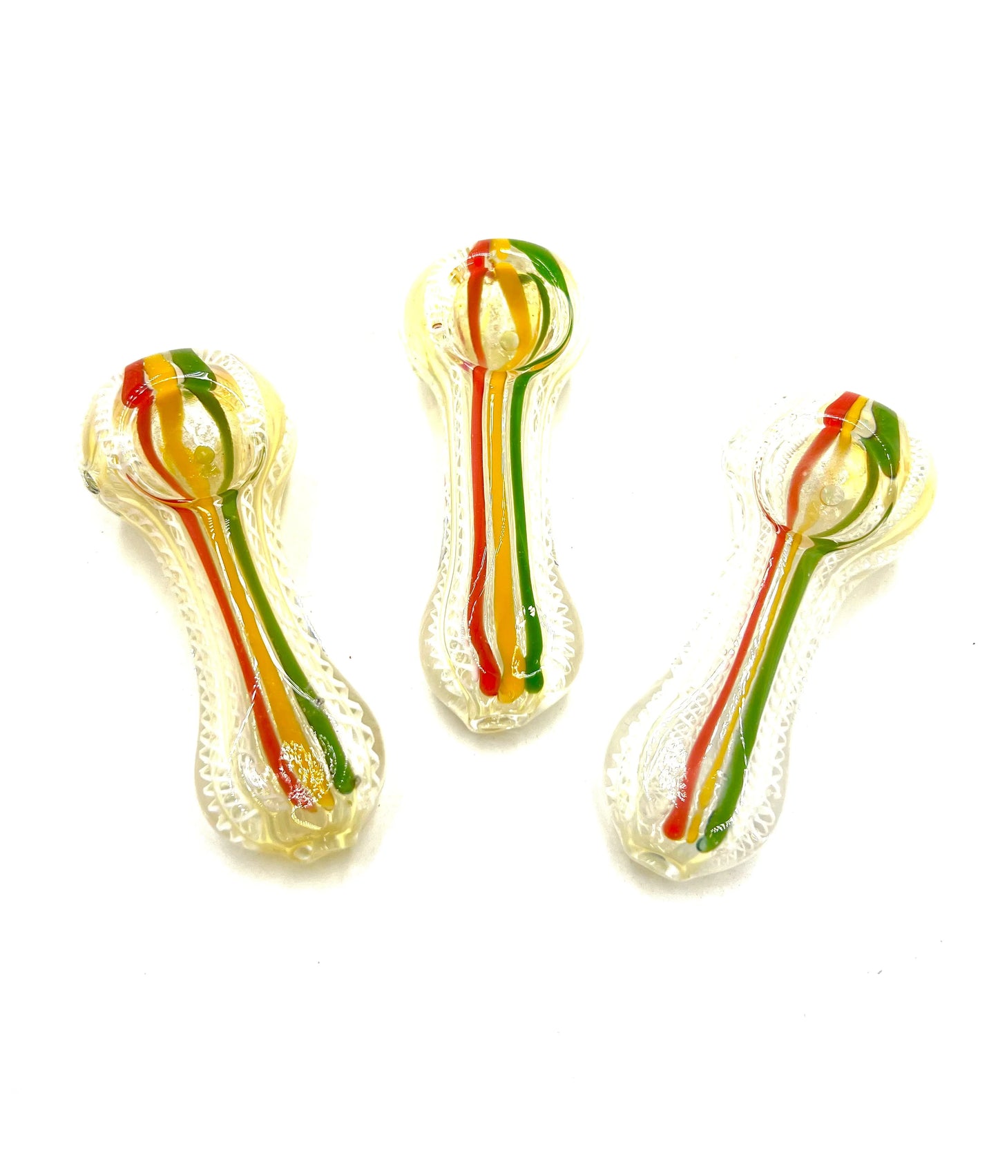 Rasta Striped White Swirl Fumed Hand Pipe