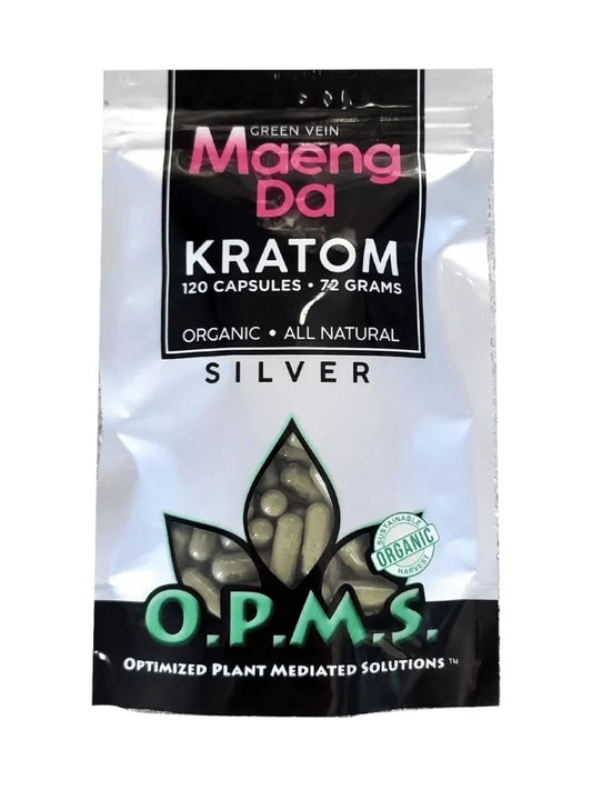 OPMS Silver - Green Vein Maeng Da 72g, 120 Count Caps