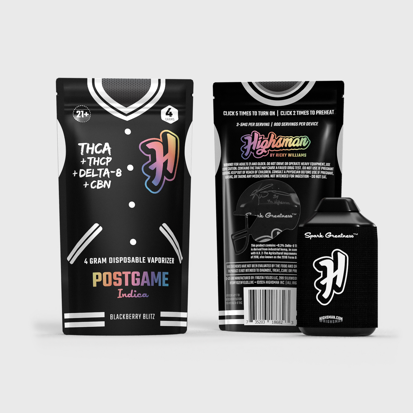 Highsman Indica [Postgame] 4G THC-A Disposable Vape Blackberry Blitz