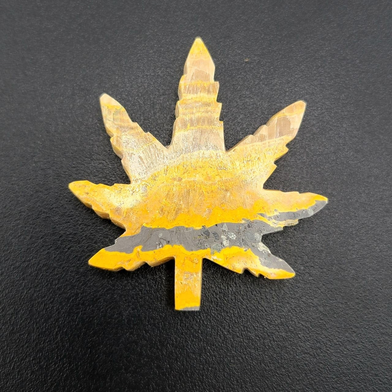 Bumble Bee Jasper Weed Leaf Figurine - Small