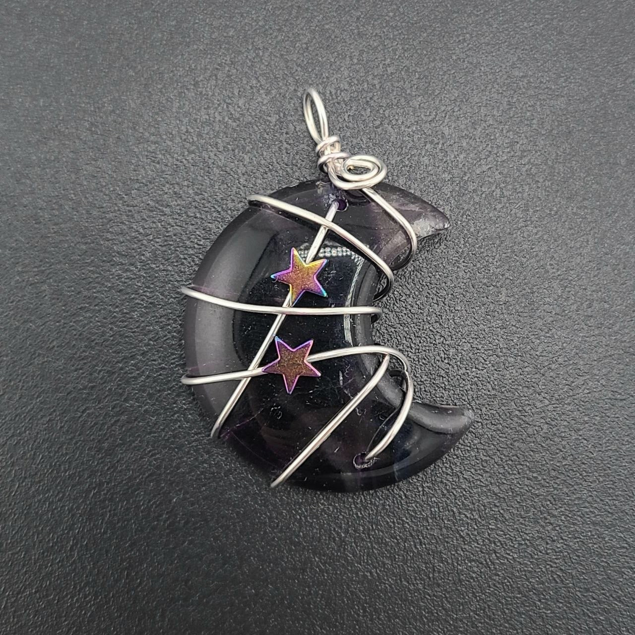 Flourite Moon Pendant with Stars