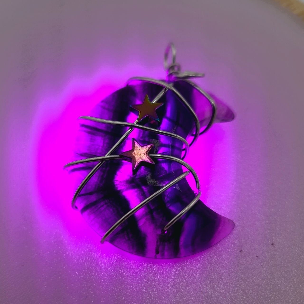 Flourite Moon Pendant with Stars