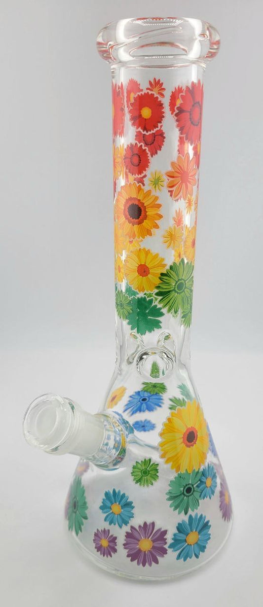10 inch Beaker Tube Rig with Rainbow Flowers