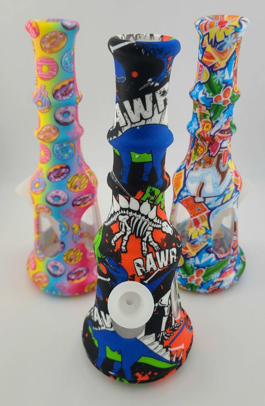 Eclectic Print Colorful Silicone Water Pipe Rig