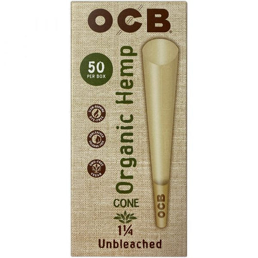 OCB Rolling Papers - 50 Pack Organic Hemp Cone-  1 1/4