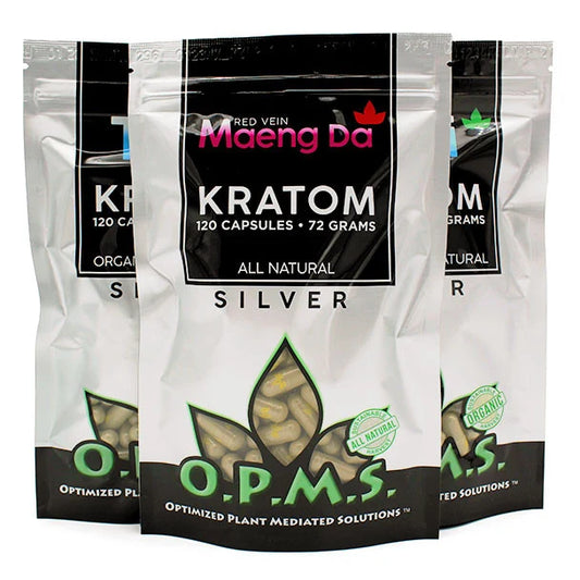 OPMS Silver - Red Vein Maeng Da 72g, 120 Count Caps