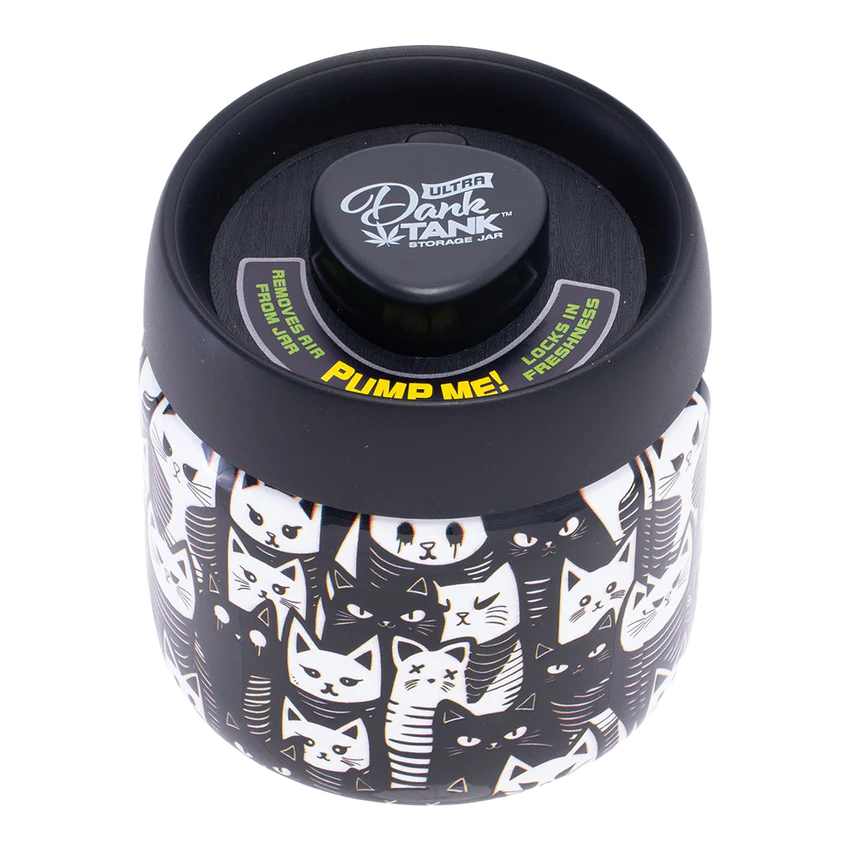 Fujima Dank Tank Vacuum Glass Jar | 4.2" | Black & White Cats Print