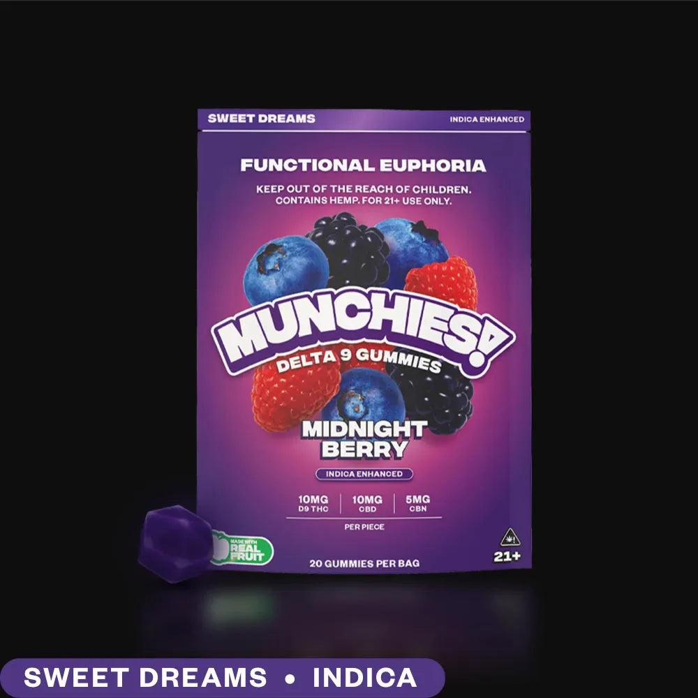 Munchies Euphoria D9 Gummy - Midnight Berry - Indica - Sweet Dreams - 5PK - 10mg D9 THC + 10mg CBD + 5mg CBN