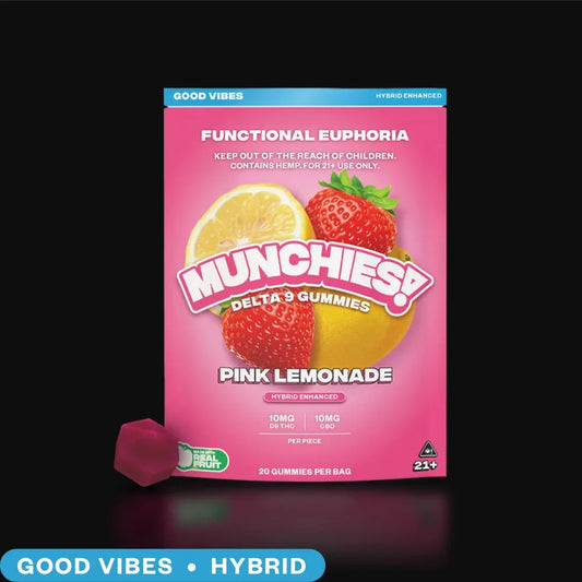Munchies Euphoria D9 Gummy - Pink Lemonade - Hybrid - Good Vibes - 5PK - 10mg D9 THC + 10mg CBD
