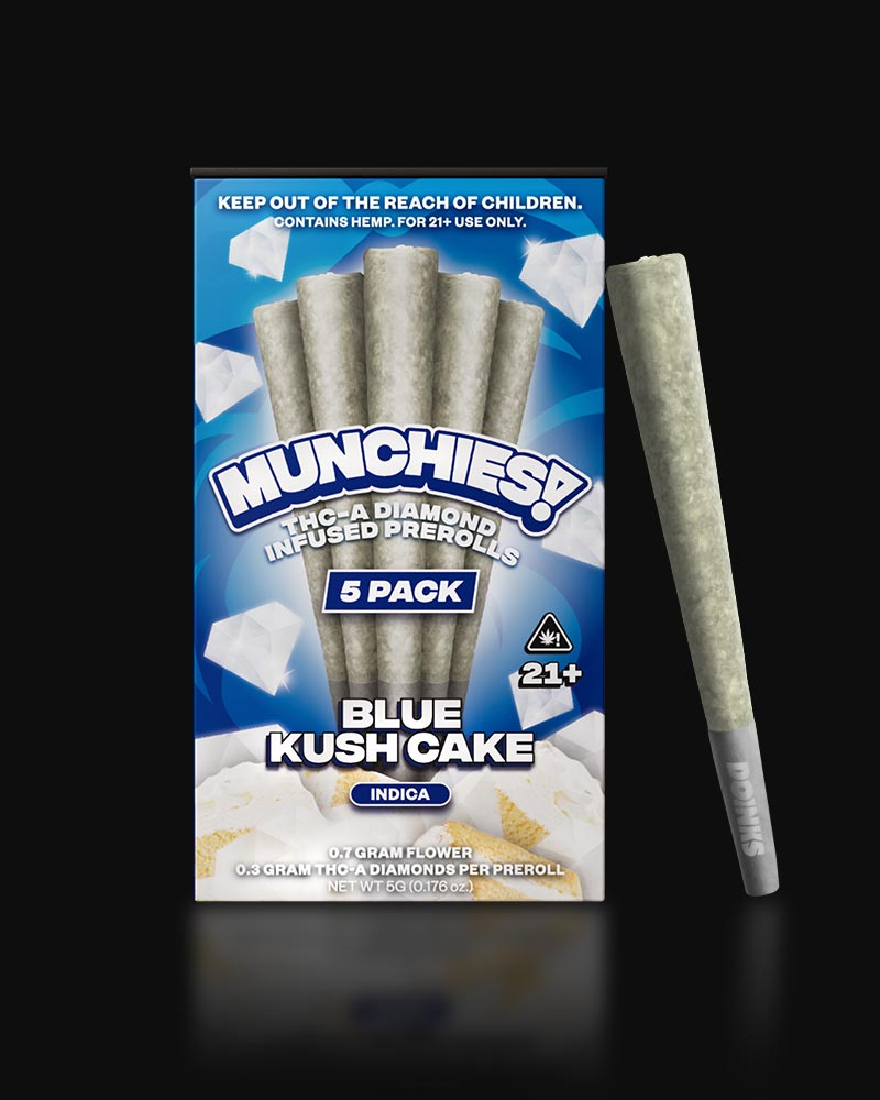 Blue Raspberry Munchies Munchies Blue Kush Cake 5xPrerolls THCA Indica – Smokey Mountain Glass