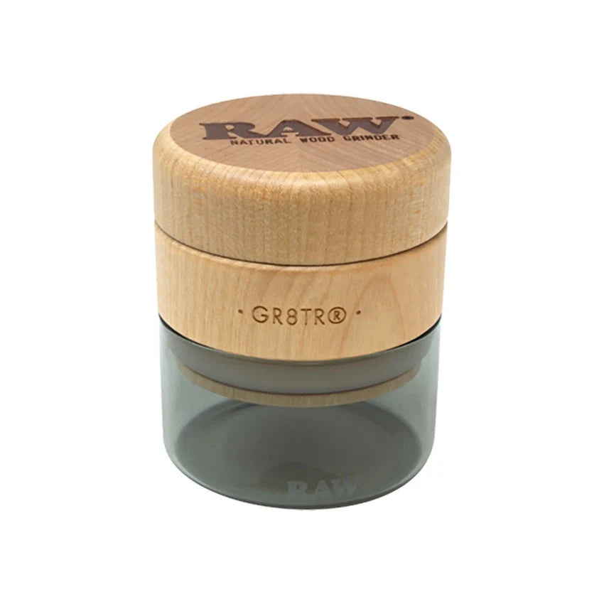 RAW GR8TR Natural Wood Grinder w/ Glass Stash Jar | 65mm| 3pc