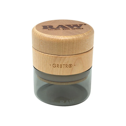 RAW GR8TR Natural Wood Grinder w/ Glass Stash Jar | 65mm| 3pc