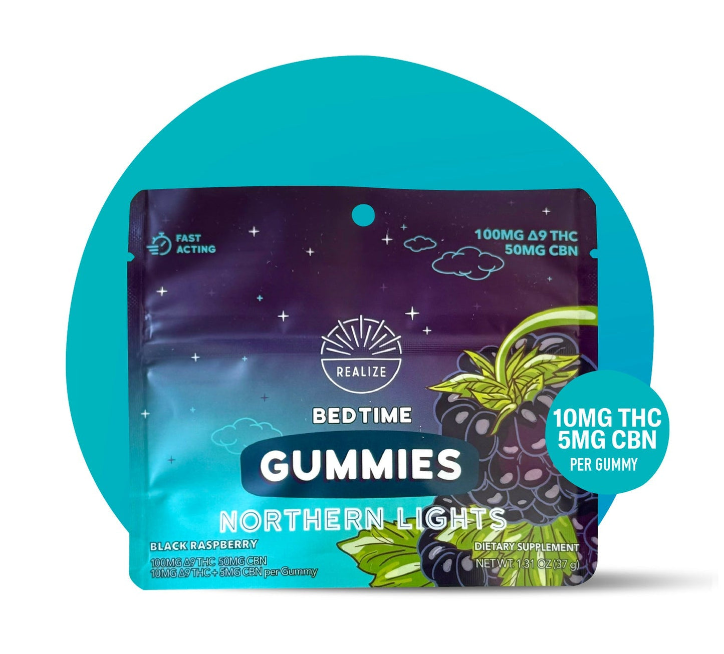 Realize Bedtime Gummies, Black Raspberry - Northern Lights + CBN