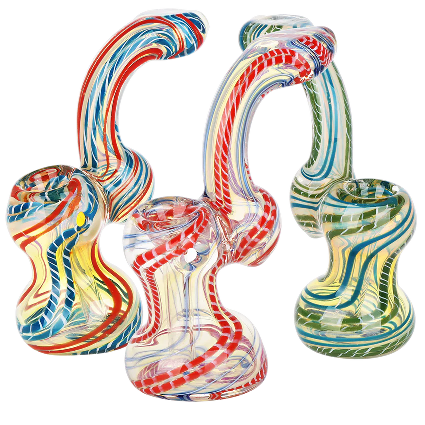 Stripe Swirl Fumed Glass Sherlock Bubbler